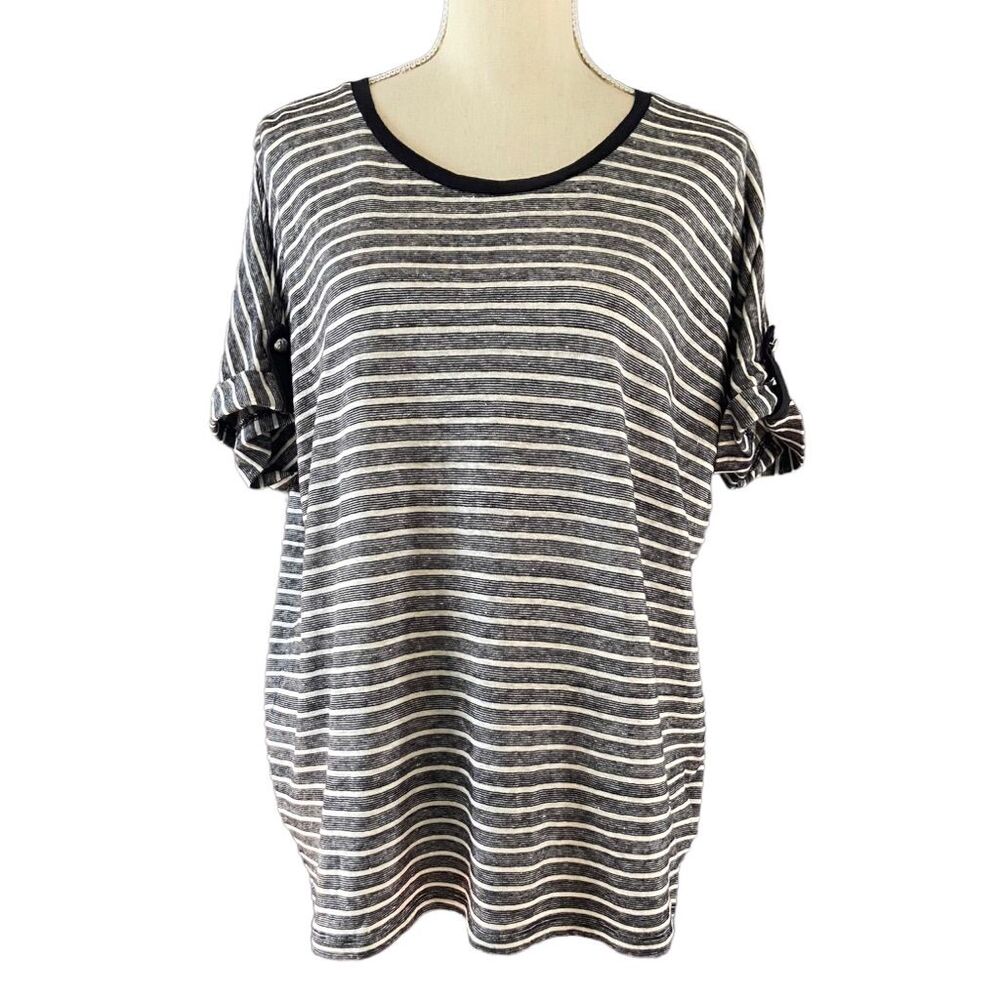 Lauren Ralph Lauren Black White Stripe Military Nautical Inspired T-Shirt L